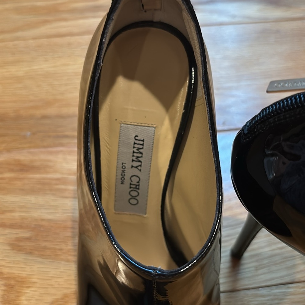JIMMY CHOO black patent peep toe leather heels shoes booties - Picture 4 of 15